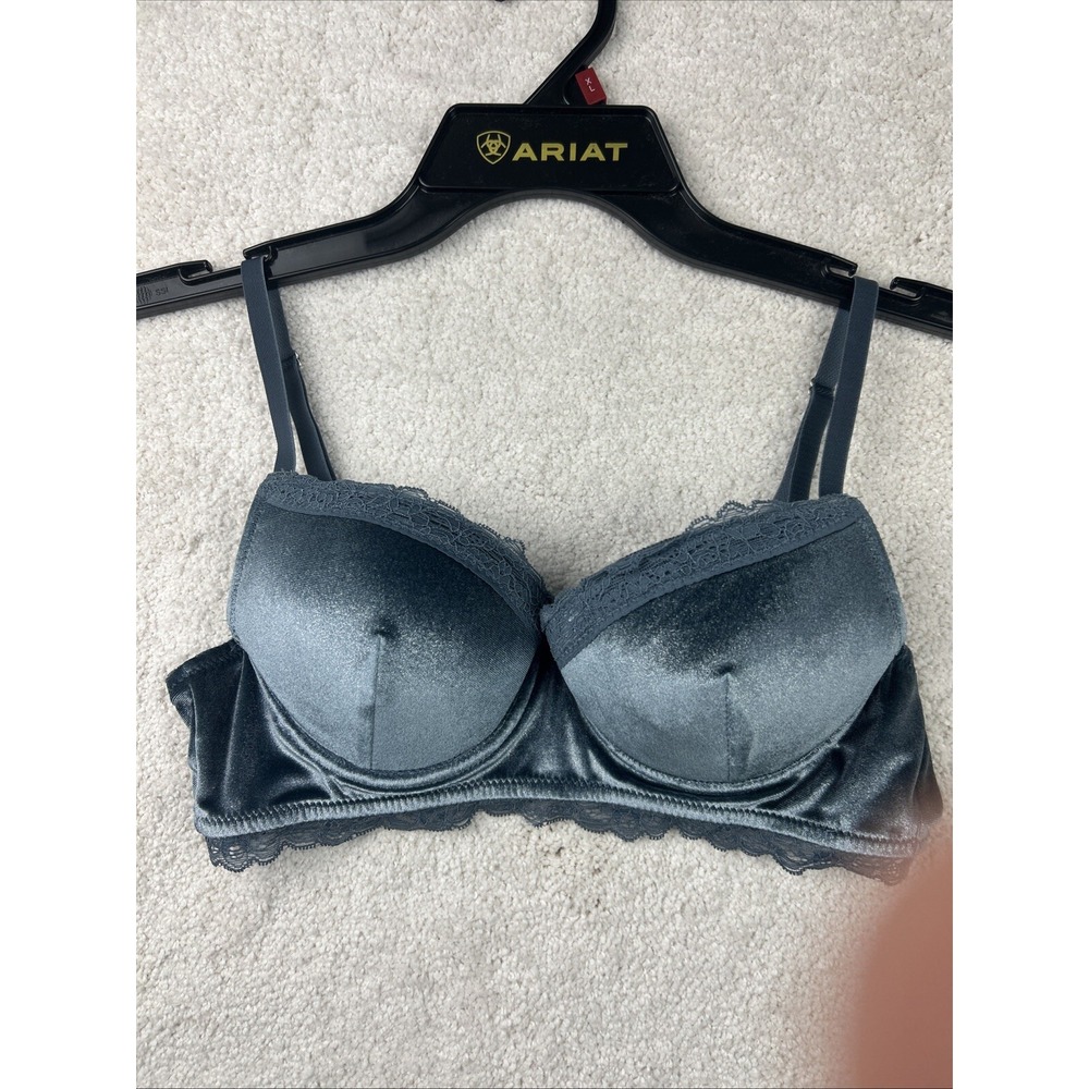 Danskin Intimates Lace Shelf Bra Navy Blue Women's 34B Sexy Shimmering